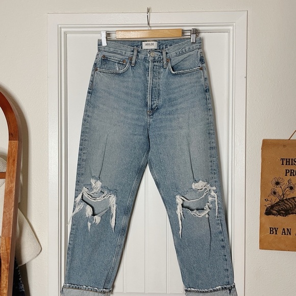 Agolde Distressed Blue Jeans size 25 rigid denim high rise classic casual - Picture 2 of 7